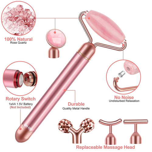 Masseur Facial Or 24K 5-en-1 — Vibrations Haute Fréquence & Quartz Rose