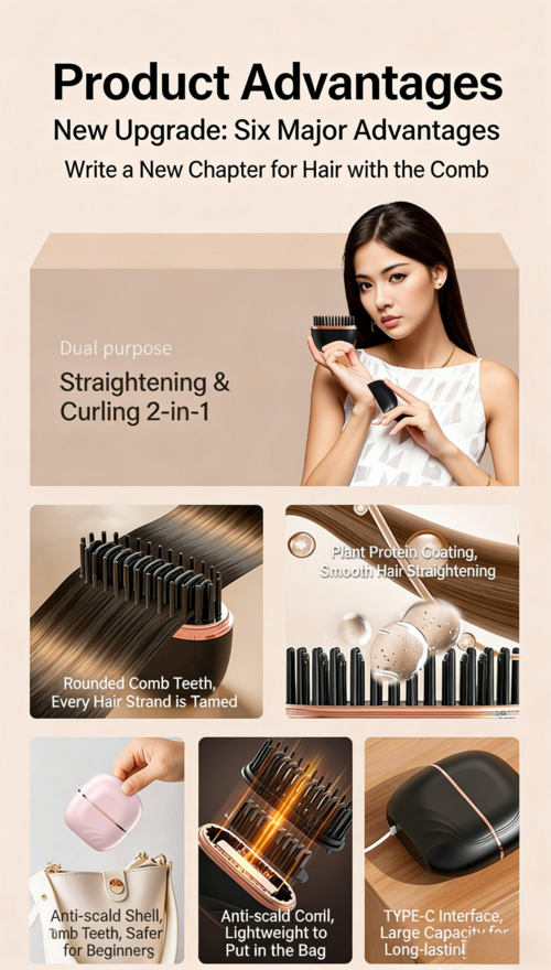 2-in-1 Cordless Hair Straightening Brush — Straighten & Curl, Heats Up in 30s