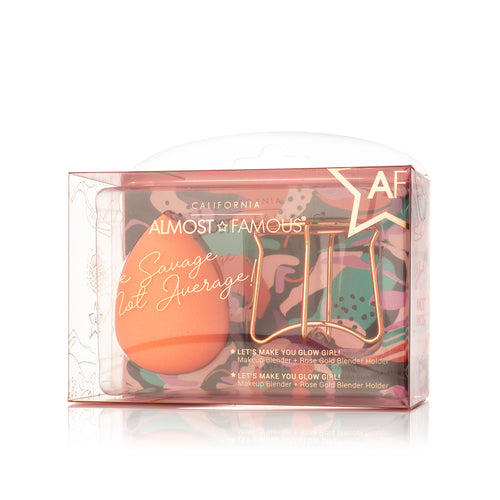 Éponge de Maquillage & Support Or Rosé — Design Spirale, Rangement Chic